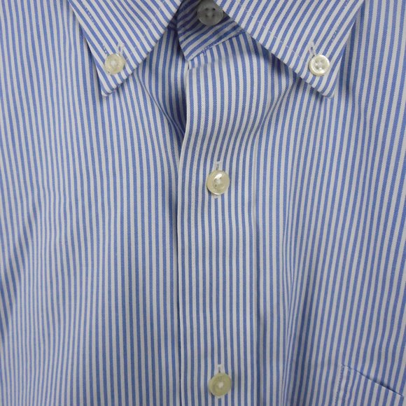LANDS' END Men's 18-34 No Iron Supima Pinpoint Traditional Fit Blue/White Stripe - Picture 4 of 13